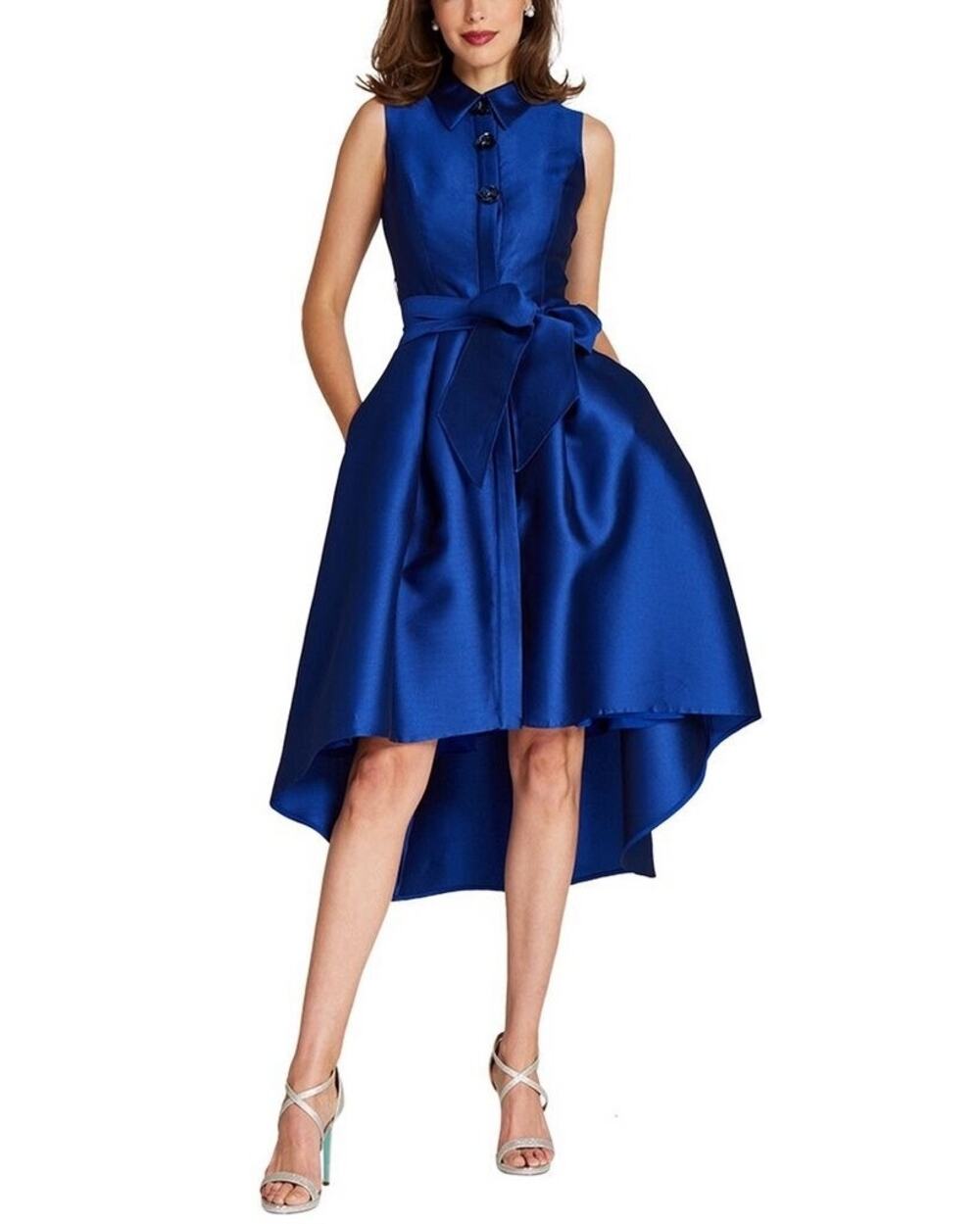 Teri Jon Mikado Royal Blue High-Low Belted Sequin Cocktail Dress 6
